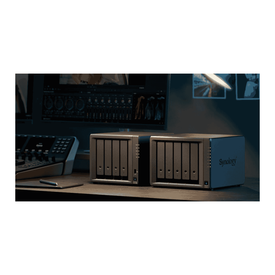 Synology DS925+ four-bay NAS beside a separately sold DX525 expansion unit